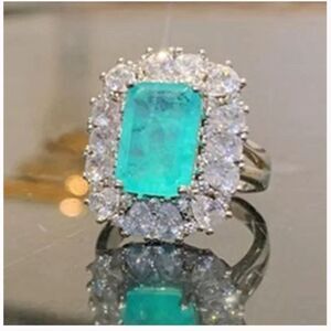 Gorgeous Vintage-Inspired Simulated Paraiba Tourmaline & CZ Halo Statement Ring